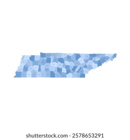 Tennessee, TN - detailed political map of US state. Administrative map divided into counties. Blue map with county name labels. Vector illustration