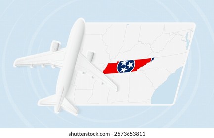 Tennessee Travel Illustration with Plane and National Flag. Ideal for travel agencies, promotional materials, or geographic content related to Tennessee.