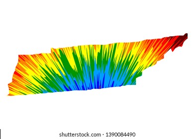 Tennessee (United States of America, USA, U.S., US) -  map is designed rainbow abstract colorful pattern, State of Tennessee map made of color explosion,