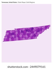 Tennessee, United States. Simple vector map. State shape. Solid regions style. Border of Tennessee. Vector illustration.