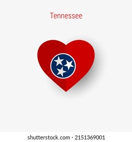 Tennessee US state heart shaped flag. Origami paper cut folded banner. 3D vector illustration isolated on white with soft shadow.