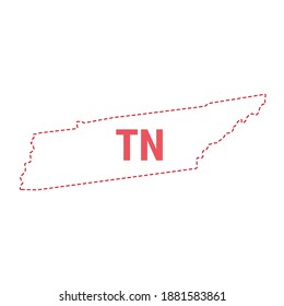 Tennessee US state map outline dotted border. Vector illustration. Two-letter state abbreviation.