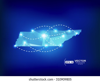 Tennessee US state map polygonal with spot lights places