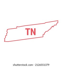 Tennessee US state map red outline border. Vector illustration isolated on white. Two-letter state abbreviation. Editable stroke. Adjust line weight.