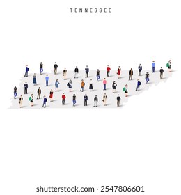 Tennessee US state population map. Large group of realistic a diverse crowd of people figures. Flat vector illustration isolated on white.