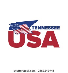 Tennessee USA city logo with map elements and United States flag for business identity and screen printing on t-shirts, shirts, etc.