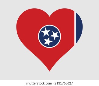 Tennessee USA Heart Flag. TN US Love Shape State Flag. Tennessean United States Of America Banner Icon Sign Symbol Clipart. EPS Vector Illustration.