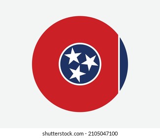 Tennessee USA Round State Flag. TN, US Circle Flag. State of Tennessee, United States of America Circular Shape Button Banner. EPS Vector Illustration.