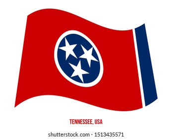 Tennessee (USA State) Flag Waving Vector Illustration on White Background. Flag of the United States of America.
