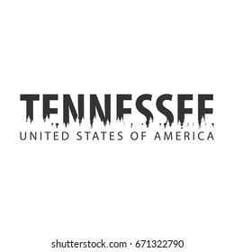 Tennessee. USA. United States of America. Text or labels with silhouette of forest