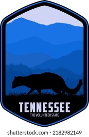 Tennessee vector label with racoon in the Great Smoky Mountains