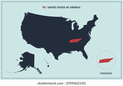 Tennessee vector map. High detailed illustration. United state of America country.