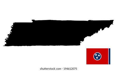 Tennessee  vector map silhouette and vector flag high detailed illustration isolated on white background. USA state.