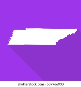 Tennessee white map,border flat simple style with long shadow on purple background
