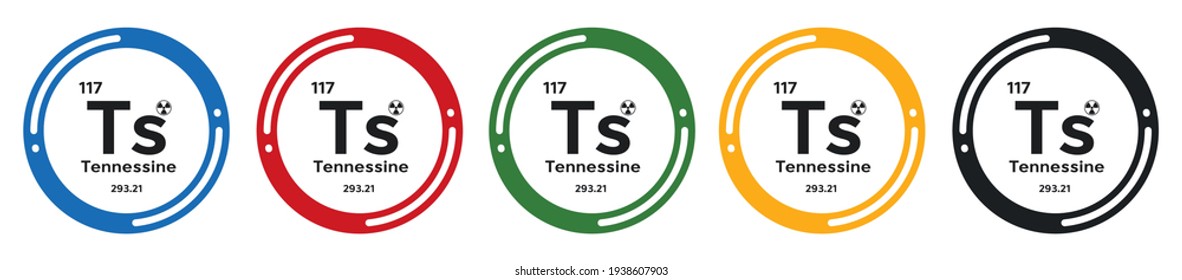 Tennessine symbol set. flat design vector illustration in 5 colors options for webdesign