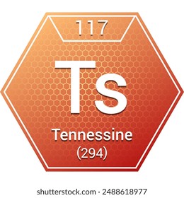 Tennessine (Ts) (117) Halogen - Fundamental Chemical Element, Periodic Table in Chemistry Symbol, Name, Atomic Mass, Number, Chemistry Hexagon Logo Icon Design, White Background