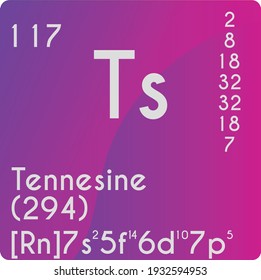 Tennessine Ts  Chemical Element vector illustration diagram, with atomic number, mass and electron configuration. Simple gradient design for education, lab, science class.
