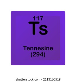 Tennessine Ts Chemical Element vector illustration diagram, with atomic number and mass. Simple flat dark gradient design for education, lab, science class.