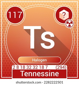 Tennessine (Ts) Element - Post-Transition Metal - Periodic Table, Chemical Symbol, Name, Atomic Weight, Atomic Number, Electron Shells, Classification, Phase at STP - Chemistry Logo Icon Design