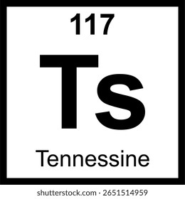 A tabela periódica de tennessine (Ts) dos elementos é ladrilhada. Ícone com número atômico 117. Um elemento de halogênio superpesado sintético nomeado em homenagem ao estado do Tennessee, EUA.