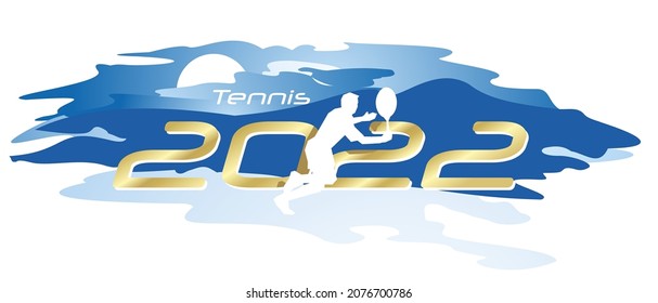 Tennis 2022 Happy New Year gold logo icon watercolor blue white background