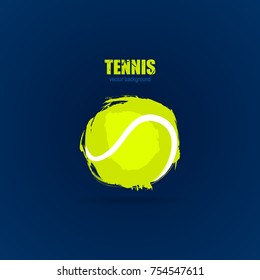 Tennis, abstract ball, design, element for a sports banner, poster, card, print for T-shirts. Hand drawing, brush, ink.