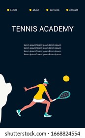 tennis Academy, summer tennis camp.the concept of Junior sports training.Site template for the Home page or app.Girlswith rackets and a ball.flat design vector illustration.