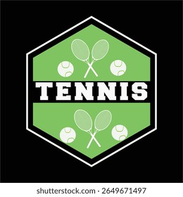 Tennis academy t shirt desisn. Tee shirt and apparel print with tennis racquet. tennis ball and laurel wreath. Vector illustration. Ready to print design
