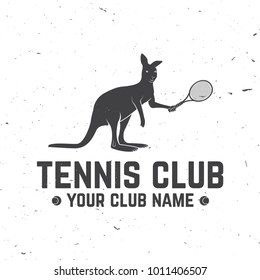 Tennis Academy. Vector illustration. Concept for shirt, print, stamp or tee. Vintage typography design with tennis racket and kangaroo silhouette.