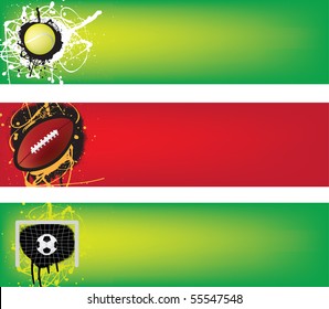 tennis, american football and soccer banner in illustration grunge style