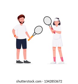 Tennis Athlete Man and Woman Character Design Cartoon Vector Illustration