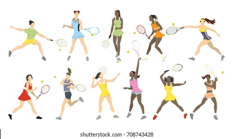 Tennis athletes moves set on white background. Big tennis. - Shutterstock ID 708743428