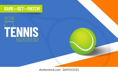 Tennis background with ball, racket shadow, playground line and noisy texture - vector illustration