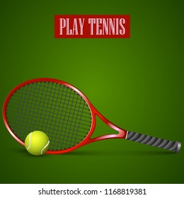 Tennis background with ball and racket template