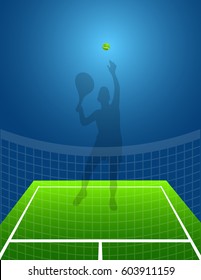 tennis background with ball and shadow man. vector