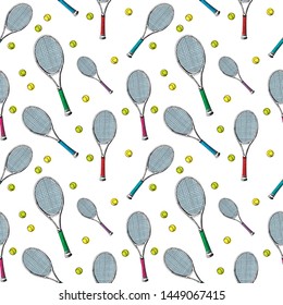 Tennis Background Seamless Pattern Handdrawn Colored Stock Vector ...