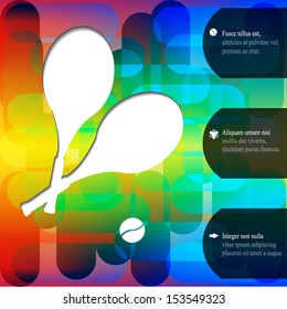 Tennis background with two tennis rackets and tennis ball. Geometric floral retro background with place for your text.