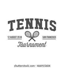 Tennis badge logotype template. Club emblem, college league logo, one color design elements, sport tournament, contest, tug, rush, competition