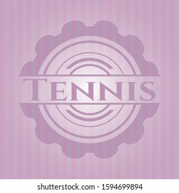 Tennis badge with pink background. Vector Illustration. Detailed.