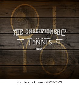 Tennis badges logos and labels for any use,  on wooden background texture