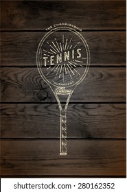 Tennis badges logos and labels for any use,  on wooden background texture