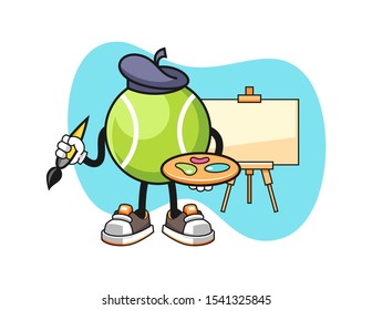 Tennis ball artist cartoon. Mascot Character vector.