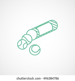 Tennis Ball Box Green Line Icon On White Background