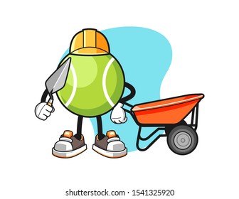 Tennis ball builder cartoon. Mascot Character vector.