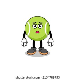 tennis ball cartoon illustration with sad face , character design