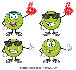 Tennis Ball Cartoon Mascot Character. Vector Illustration Isolated On White Background Collection Set 6