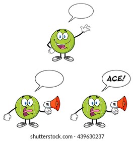Tennis Ball Cartoon Mascot Character. Vector Illustration Isolated On White Background Collection Set 1