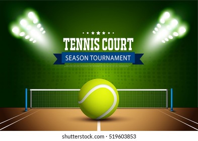 Tennis ball championship or tournament poster or label vector design. 