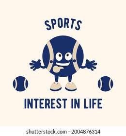 Tennis ball. Ball character. Vector image in retro style. Print on a sweatshirt, T-shirt, cap or backpack.