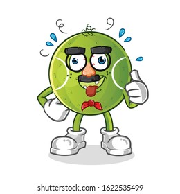 tennis ball  comedian funny face cartoon with big nose mask. cartoon mascot vector